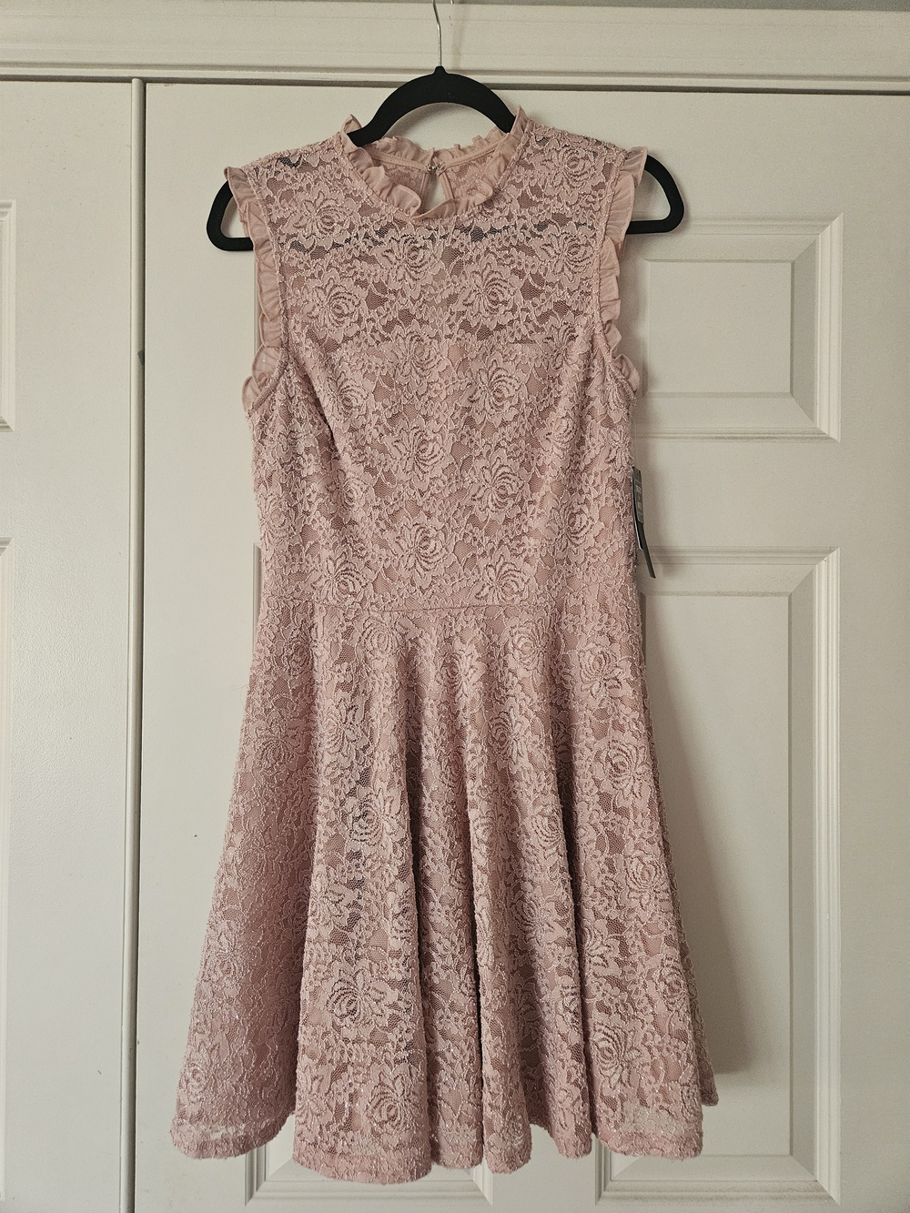 City Studio Blush Lace Ruffle-Trim Mini Dress